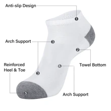 6 双/10 双男士休闲网球袜、迷你中筒袜、剪腿袜、白色网球袜、冬季网球袜、黑色网球袜、除臭、运动、透气（大码）、适合日常穿着、室内和室外。以及女士袜子 - 运动休闲袜