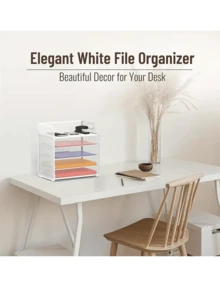 3/4/5/6 Tier Mesh File Organizer Rack With Handle, Available In Black, White, Pink, Purple, Desktop File/Letter Sorter, High Capacity Multi-Purpose Storage, Suitable For Office, Home, School - Easy Assembly - Multicolor - View 9