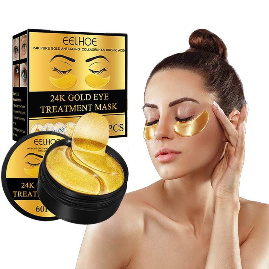 Hydrogel Eye Patches For Dark Circles, Puffy Eyes & Wrinkles - Collagen & Hyaluronic Acid Infused Under Eye Masks, Hydrating Firming Care, Fine Lines,Eye Bags Reduction 24k Gold Under Eye Patches Eye Mask Pure Gold Anti-Aging Collagen Hyaluronic Acid Under Eye Mask For Removing Dark Circles, Puffiness & Wrinkles Refresh Your Skin - 金色 - 查看 1