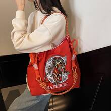 Elegant, Lightweight Tote Bag For Women With Vibrant Dragon Design - Durable Nylon, Removable Strap, Hand Washable, Ideal For Summer, Travel, Beach And Shopping, Beach Tote Bag | Vibrant Tote Bag | Sturdy Bag With Handle, Beach Bag - Red - View 3