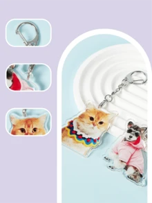 PETSIN 1pc Personalized Animal Portrait Dog/Cat Polycarbonate (PC) Keychain, For Dorm Rooms, For Teacher Gifts, School Supplies, For University, For Classroom - White - View 4