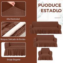 AMOROSA 3 Pieza Funda Cubre Sala con Falda Tipo Plumeti Funda de Sofá Lavable Elástica Fácil de Instalar Fundas para Sillones Sala  (1 plaza, 2 plazas, 3 plazas) Decoración Sala Cafe - Café integral - Ver 4