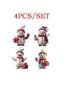 4pcs Cute Snowman Ornaments, New Year, Tree Decor, Valentine's Day, Birthday, Wedding, Celebration 2D Acrylic Hanging Decoration - Multicolor - View 7