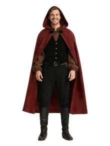 Medieval Hooded Cloak Renaissance Cape For Men And Women Halloween Costume - 彩色 - 查看 13