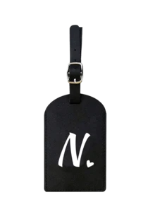 个性化皮革行李牌，可定制A-Z字母，隐私保护套，带名片槽，可爱旅行背包标签，男女通用，适用于宠物包、背包、行李箱、文具包等，旅行必备，适合海滩度假、返校季，是送给家人、朋友和老师的理想礼物，字母印花 - 黑色 - 查看 32