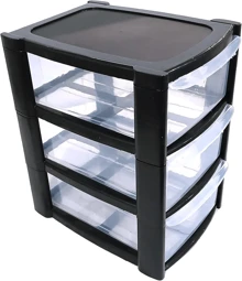 3 Tier Mini Plastic Storage Drawers, Compact Desktop Organizer With Transparent Drawers For Office, Home, Kitchen, Makeup, Crafts, Stackable & Portable Mini Tower Cabinet - Black - View 4