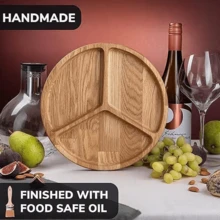 1pc Wooden Tray, Serving Plate, Cheese Board, Two/ Three/ Four/ Five Compartment Food Trays, Circular Barbecue Plates For Holding Meat, Cheese, Nuts And Fruits, Multi-Functional Fruit Trays, Appetizer Creative Snack Trays, Household Dessert Plates, Reusable Fruit Trays, Kitchen Decorations, Kitchen Supplies, Candy Wedding Storage Trays