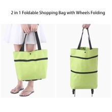 2 In 1 Lightweight Foldable Shopping Cart, Foldable Cart With Wheels, Reusable Shopping Bag, Unisex Travel Bag, Home And Kitchen Supplies, Portable Rolling Shopping Bag With Wheels, Waterproof Trolley. - Multicolor - View 8