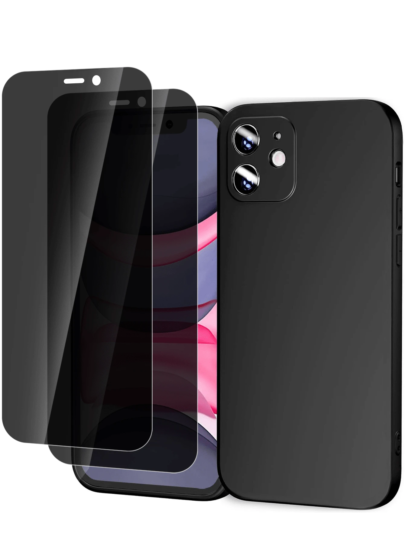 3-In-1 Protective Case Set Compatible With IPhone, Includes 2pcs Privacy Screen Protectors (Anti-Scratch Tempered Glass) + 1pc Black Matte Finish Phone Case, Easy Installation, Hydrophobic & Oleophobic Coating, Fingerprint-Resistant Screen Protection Essentials, Applicable To Daily Shield, Office, Home Privacy Screen Protector Phone Screen Protector Phone Accessories Waterproof Shockproof Anti-Fall Full Cover - Black - View 1
