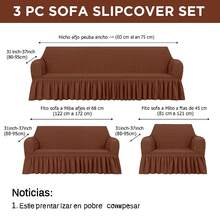 AMOROSA 3 Pieza Funda Cubre Sala con Falda Tipo Plumeti Funda de Sofá Lavable Elástica Fácil de Instalar Fundas para Sillones Sala  (1 plaza, 2 plazas, 3 plazas) Decoración Sala Cafe - Café integral - Ver 7