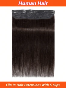 直发夹式真人发片，5 个夹子一体式巴西雷米真人发片深棕色 2# 颜色接发 - Dark Brown - 查看 2