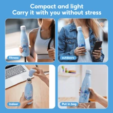 Miniso Disney Stitch 17Oz/500ml Insulated Water Bottle , Keep Warm/Cold 24H, Leak-Proof Vacuum Cup, Double Wall Stainless Steel Water Bottle For Sports, Gym, Travel, And School - Màu xanh lam - Xem 5