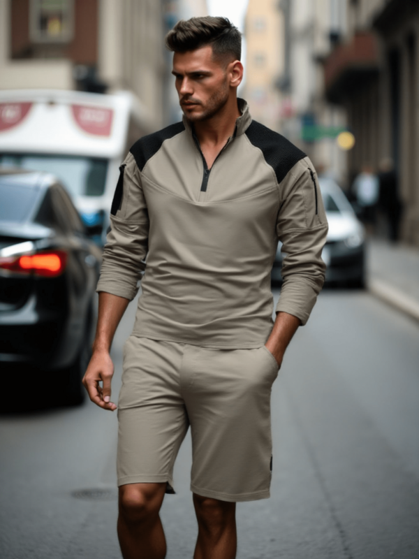 1 pieza Traje de rana con múltiples bolsillos para hombre, deportes al aire libre con cremallera de patchwork, sudadera con capucha y cuello alto funcional para pesca, con diseño de patchwork destacado