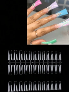 240pcs/Box Long Duck False Nail Tips Extension French Acrylic Capsule Full Cover Duck Tips Artificial Fake Nails Press On Nails Nail Supplies - Clear - View 2