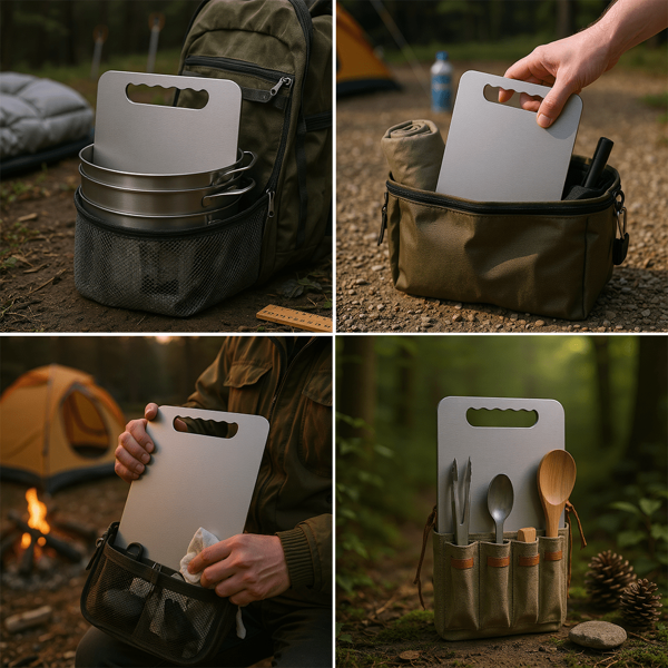 2 Stile 100% reines Titan Schneidebrett, geeignet für Küche und Outdoor Nutzung, spülmaschinenfest, Hackbrett, beidseitiges Metall Schneidebrett zum Schneiden von Fleisch, Obst und Gemüse