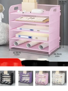 3/4/5/6 Tier Mesh File Organizer Rack With Handle, Available In Black, White, Pink, Purple, Desktop File/Letter Sorter, High Capacity Multi-Purpose Storage, Suitable For Office, Home, School - Easy Assembly - Multicolor - View 5
