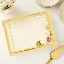 10PCS Scallop Edge Rectangle Paper Trays, Heavy Duty Disposable Golden Cardboard With Greaseproof Coating, Perfect For Elegant Dessert Table Serving Parties, Cupcake Display, Birthday Party, Wedding - Gold - View 7