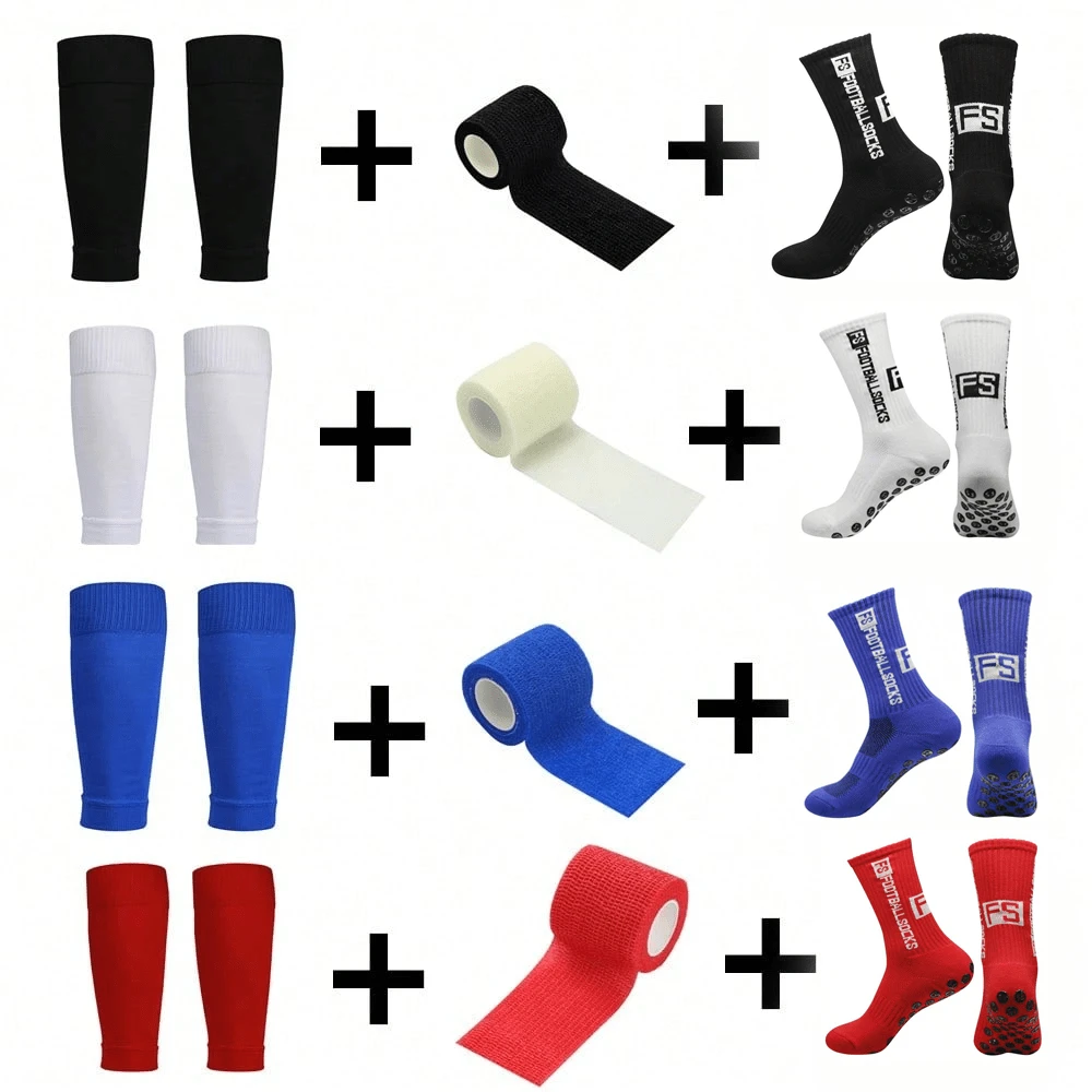 3-Piece Football Accessories Set, 1 Pair Sports Shin Guards, 1 Pair Training Socks, 1 Bandage, Anti-Slip Sports Protection, Suitable For Football, Basketball And Other Sports - Multicolor - View 1