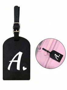 个性化皮革行李牌，可定制A-Z字母，隐私保护套，带名片槽，可爱旅行背包标签，男女通用，适用于宠物包、背包、行李箱、文具包等，旅行必备，适合海滩度假、返校季，是送给家人、朋友和老师的理想礼物，字母印花 - 黑色 - 查看 4