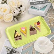 10pcs Disposable Gold Paper Trays, Thickened Anti-Oil Rectangular Cake Boards With Thickened Base, Suitable For Elegant Dessert Table, Cupcake Display, Birthday Party, Wedding And Other Occasions - Gold - View 10