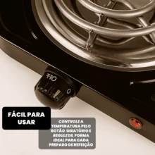 Fogareiro Elétrico Portátil 2 Bocas 2000W com Termostato e 5 Temperaturas