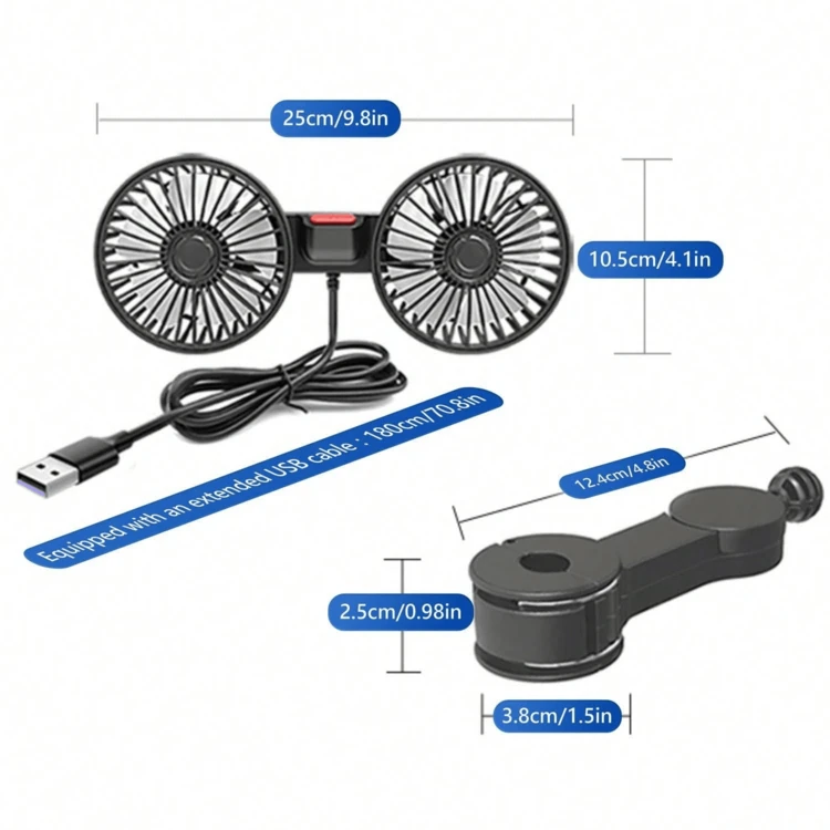 1pc Car Fan, Double Head Rear Seat Fan With Powerful Wind, 3 Levels Wind Speed, 5pcs White Fan Blades, 360 Degree Adjustable Angle, High Airflow, Low Noise, Effectively Promote Air Circulation, Ventilation, Cooling, Essential For Self-Driving Travel, Easy To Install, Can Be Folded And Hidden Under The Headrest, Usb Powered, 3-Speed Fixed Clip On Base Suitable For Most Car Models Such As Small Cars, Suvs, Pick-, Etc. - White - View 8