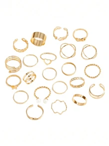 22/23Pcs/Lot Cute Exquisite Girls Boys Rings Heart Butterfly Geometric Shape Style Birthday Party Gifts For Friends Daily Wearing Jewelry Accessories