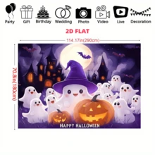 1 miếng, Vải nền bí ngô ma Halloween dễ thương làm từ vải polyester. Nền có hình ảnh ma đội mũ phù thủy, đèn lồng Jack-O'-Lantern, ngôi nhà ma ám, dơi và dòng chữ "Happy Halloween". Thích hợp trang trí tiệc Halloween, hoạt động chủ đề thiếu nhi, chụp ảnh trong nhà, trang trí tường nhà và tổ chức sự kiện lớp học. - Nhiều màu - Xem 10