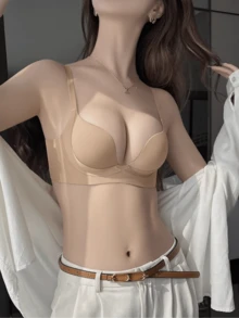 Lilivine Áo ngực không gọng mềm mại và thoải mái màu kaki dành cho nữ, nâng đỡ và hỗ trợ vòng ngực nhỏ, giảm thiểu kích thước - Màu Khaki - Xem 4