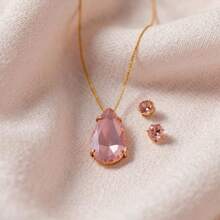 Necklace + Earring Kit Large Pink Elegant Women's Plated - Rose - View 3