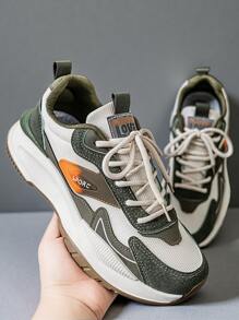 厚底撞色男士厚底运动鞋，时尚透气舒适男士运动鞋，系带增高耐用男士跑步鞋，户外