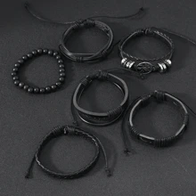 6pcs Vintage PU Leather Tree Of Life Braided Beaded Bracelet Set, Unisex, Suitable For Father's Day, Boyfriend Gift, Daily Wear