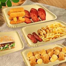 10pcs Disposable Gold Paper Trays, Thickened Anti-Oil Rectangular Cake Boards With Thickened Base, Suitable For Elegant Dessert Table, Cupcake Display, Birthday Party, Wedding And Other Occasions - Gold - View 11