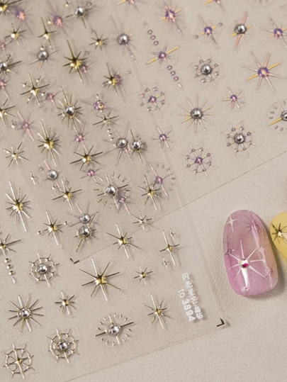 1 adet 5D Altın Yıldız Lazer Tırnak Çıkartması, Lüks Parlak Yıldızlı Kristal Kabartmalı Tırnak Sanatı Dekoru, Kendin Yap Tırnak Takısı Tırnak Malzemeleri Tırnak Çıkartmaları