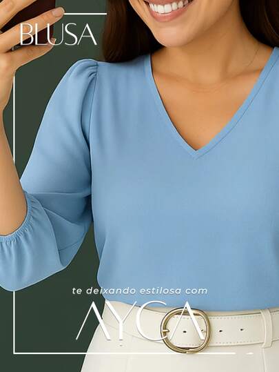 3quartos  Simples    Viscose    Peça em V    Blusa  Diário  Noite  Regresso a casa    Inverno Verão Outono