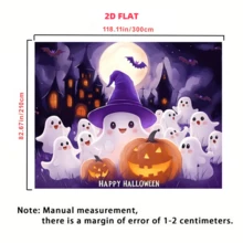 1 miếng, Vải nền bí ngô ma Halloween dễ thương làm từ vải polyester. Nền có hình ảnh ma đội mũ phù thủy, đèn lồng Jack-O'-Lantern, ngôi nhà ma ám, dơi và dòng chữ "Happy Halloween". Thích hợp trang trí tiệc Halloween, hoạt động chủ đề thiếu nhi, chụp ảnh trong nhà, trang trí tường nhà và tổ chức sự kiện lớp học. - Nhiều màu - Xem 14