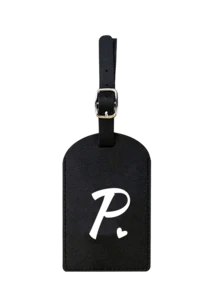 个性化皮革行李牌，可定制A-Z字母，隐私保护套，带名片槽，可爱旅行背包标签，男女通用，适用于宠物包、背包、行李箱、文具包等，旅行必备，适合海滩度假、返校季，是送给家人、朋友和老师的理想礼物，字母印花 - 黑色 - 查看 18