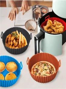 适用于 3-5 夸脱的空气炸锅硅胶内衬、易燃烘焙纸替换件、可重复使用的烤箱配件烤盘、空气炸锅烤盘专用烧烤盘可重复使用的碗烘焙防粘垫厚硅胶烤盘、可重复使用的硅胶空气炸锅内衬 - 不粘、易于清洁的烤盘、黑色、红色或灰色，带凸起边缘