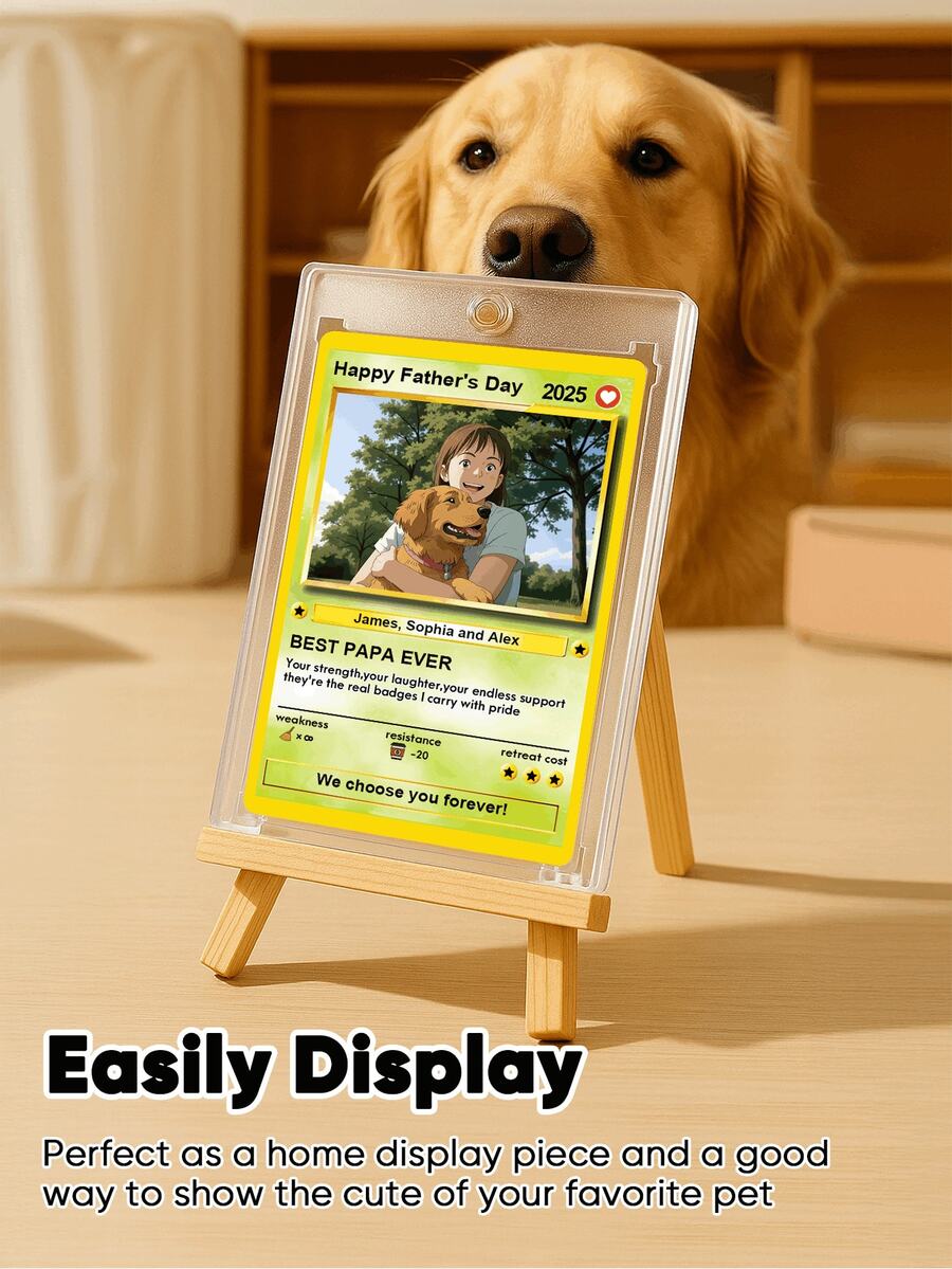 1张定制照片宝可梦卡片，个性化照片卡，宠物卡，定制PVC钱包卡（可添加文字），动漫风格，宠物爱好者礼物，父亲节礼物，生日礼物，送给妈妈的礼物，母亲节礼物，送给她/他的礼物，送给妈妈/爸爸的礼物，圣诞节礼物，家居装饰客厅 - 粉色 - 查看 1