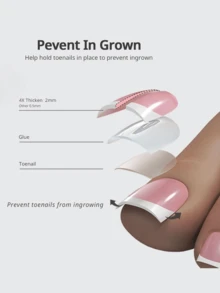 150片短方形按压式脚趾甲，白色人造指甲贴片套装，适合DIY，简约百搭，15种尺寸，女士美甲用品 - 白色 - 查看 6