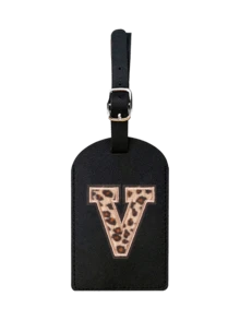 1pc TSA Approved Luggage Tag, PU Leather Material, Leopard Print, Alphabet A-Z Options, With Privacy Cover, Can Be Used As Business Card Or Travel Backpack Label, Unisex, Travel Essential, Luggage, Travel Gear, Back To School, Alphabet Print - Multicolor - View 15