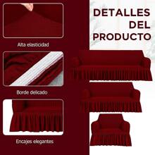 3 Pieza Funda Cubre Sala con Falda Tipo Plumeti Funda de Sofá Lavable Elástica Fácil de Instalar Fundas para Sillones Sala  (1 plaza, 2 plazas, 3 plazas) Decoración Sala Rojo - Burdeos - Ver 4