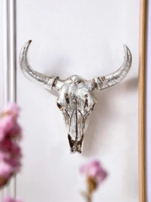 1 pieza Decoración de pared de cráneo de animal de cultura vikinga de resina, superficie de lámina de oro y plata, escultura para estantes, decoración del hogar, bar, restaurante y fiesta