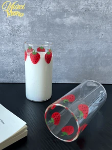 <清新气息，每一杯都充满浆果的明亮>，350ml耐热高硼硅玻璃杯，清新简约的草莓图案，适合办公室和家庭使用，四季、圣诞节等节日 - 無色 - 查看 5