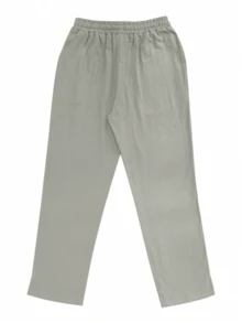 Men's Linen Pants, Lightweight Drawstring Beach Breathable Trousers, Elastic Waist Linen Rope Men's Pants, Suitable For Men's Vacation, Summer Casual Commuting, Loose Street Style, Men's - Grey - View 5