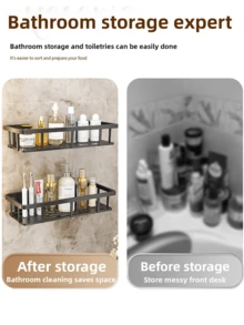 1pc Wall-Mounted Bathroom Shower Caddy, Plastic Material, Organizer Rack For Toiletries And Cosmetics, Sink Storage Shelf, Bathroom And Kitchen Sink Organizer, Draining Rack, Soap Dish, Bathroom Accessories, Suitable For Storing Hand Wash, Shampoo, Body Wash, Soap, Face Wash, Toothbrush, Etc. - Multicolor - View 3