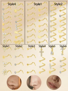 16pcs Funky Stainless Steel Heart Flower Cubic Zirconia Nose Studs For Women For Daily Decoration, 20G Gold Nose Rings Studs Nose Piercing Jewelry Nose Rings 8mm Nose Studs Earrings Studs