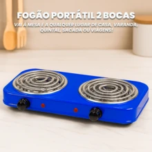 Fogareiro Elétrico Portátil 2 Bocas 2000W com Termostato e 5 Temperaturas