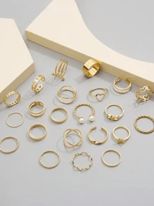 22/23Pcs/Lot Cute Exquisite Girls Boys Rings Heart Butterfly Geometric Shape Style Birthday Party Gifts For Friends Daily Wearing Jewelry Accessories