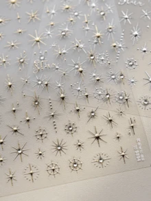 1片5D金色星星激光美甲贴纸，奢华闪亮星光水晶浮雕美甲装饰，DIY美甲饰品美甲用品美甲贴纸 - 金色 - 查看 2